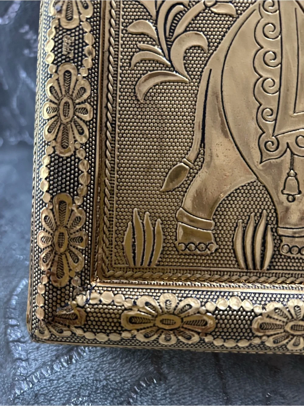 NWT Crafted in India, Gold-Tone Decorative Wooden Keepsake/Storage Box